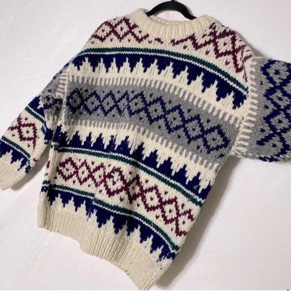 Sheep Landia Jacquard Crew Neck Wool Knit Sweater L - Picture 10 of 15